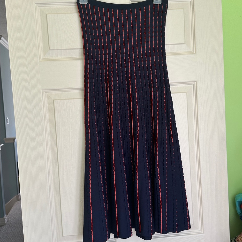 Zara Navy and Orange Knit Midi Skirt - size M